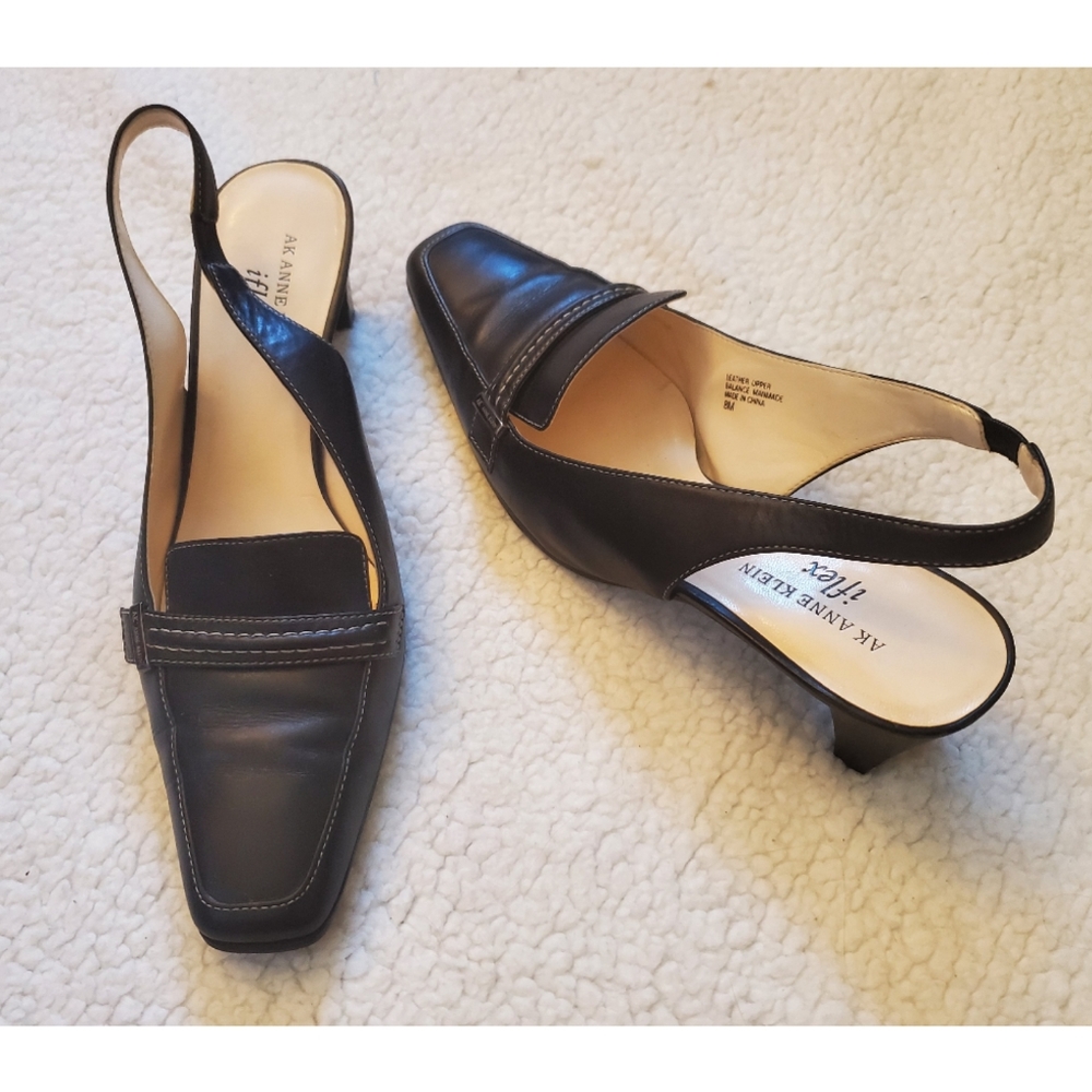 Anne Klein iflex Black Leather Sling Back Heel